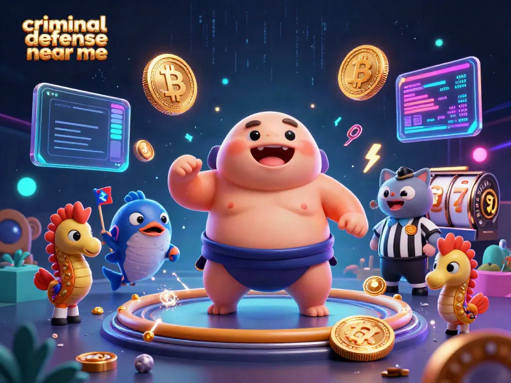 A vibrant underwater scene featuring cartoon fugu and characters amidst casino elements, highlighting criminal defense attorneys near me